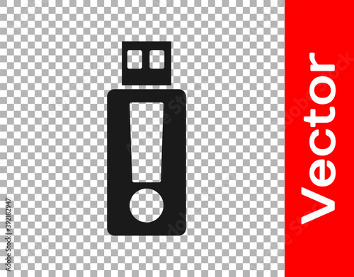 Black USB flash drive icon isolated on transparent background. Vector.