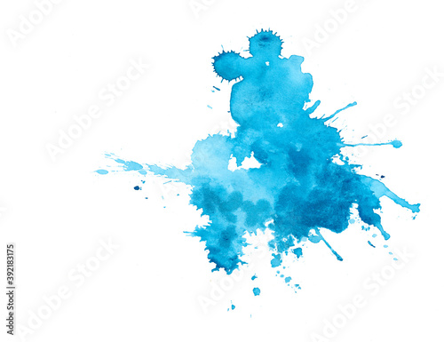 Abstract Blue Water color Splash on white background.