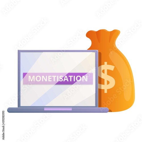 Laptop monetization icon. Cartoon of laptop monetization vector icon for web design isolated on white background