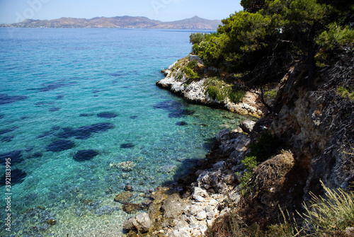 Landscape of cliffs and sea, at the small beautiful Greek island of Agistri. photo