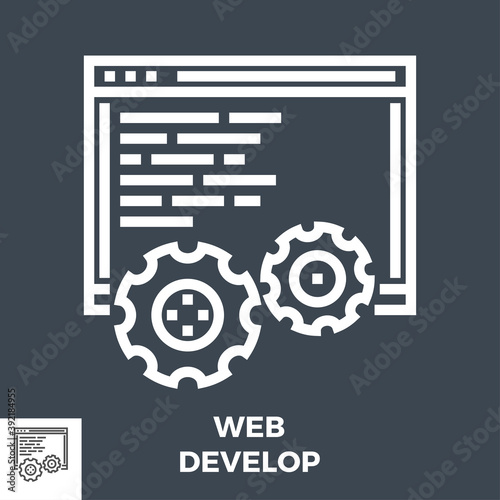 Web Develop Thin Line Vector Icon Isolated on the Black Background.
