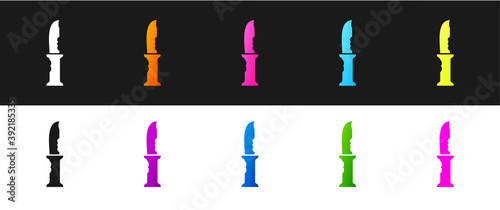 Set Military knife icon isolated on black and white background. Vector.