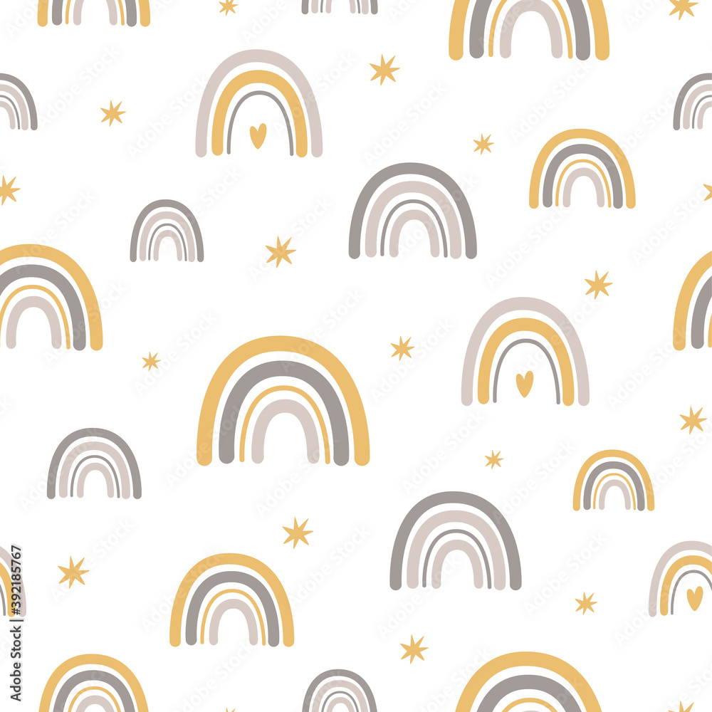 Rainbows Baby scandinavian pattern Baby boho background with cute rainbows Pastel nursery texture