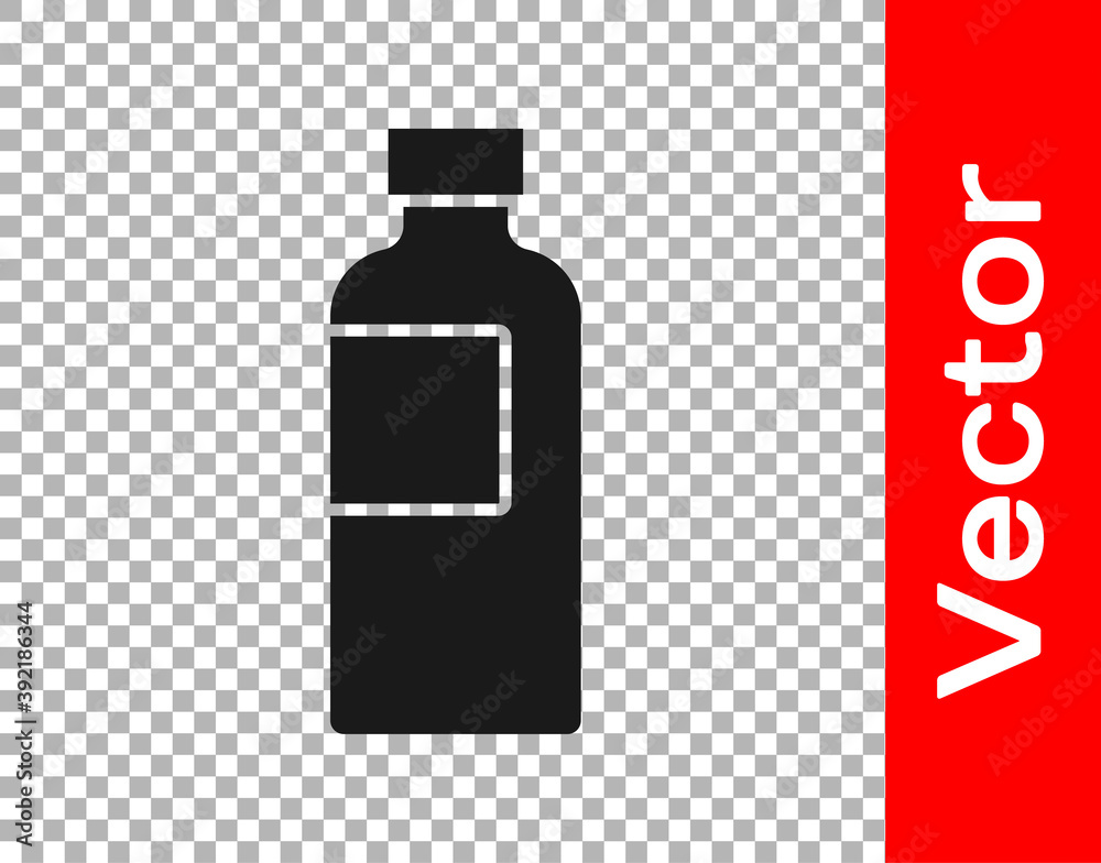 Obraz premium Black Fitness shaker icon isolated on transparent background. Sports shaker bottle with lid for water and protein cocktails. Vector.