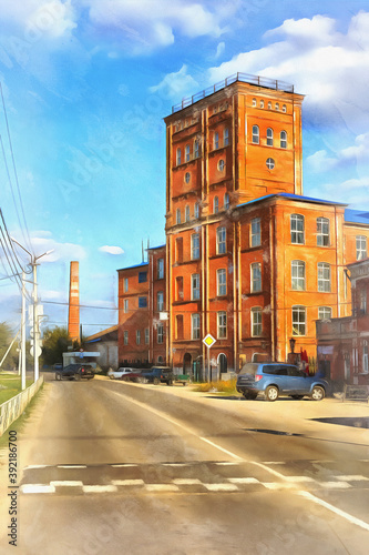 Vintage industrial building colorful painting looks like picture