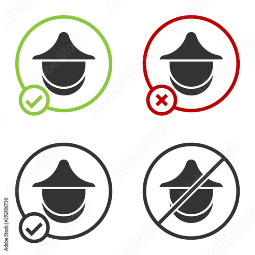 Black Beekeeper with protect hat icon isolated on white background. Special protective uniform. Circle button. Vector.