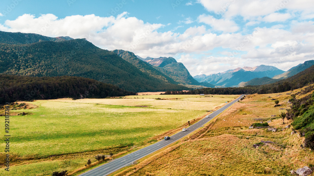 Waterfalls and clouds between the mountains