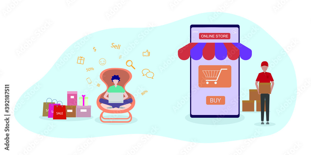 Landing page template of Online Shopping. Modern flat design concept of web page design for website and mobile website. Vector illustration Landing page template of Online Shopping. Modern flat design concept of web page design for website and mobile website. Vector illustration