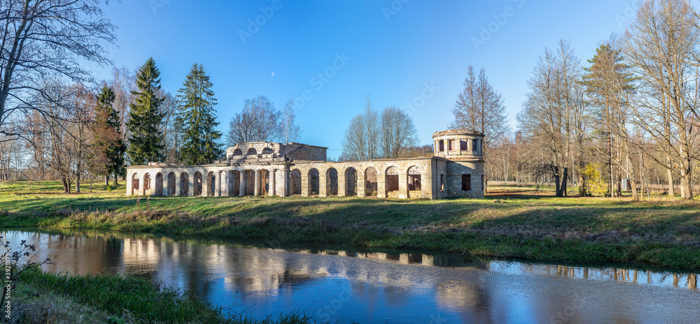 Beautiful panorama with views of the island, river and autumn expanses.