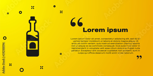 Black Bottle of wine icon isolated on yellow background. Vector.