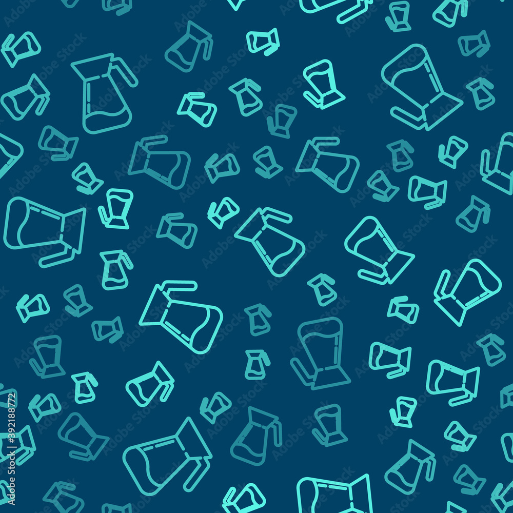 Green line Jug glass with water icon isolated seamless pattern on blue background. Kettle for water. Glass decanter with drinking water. Vector Illustration. Green line Jug glass with water icon isolated seamless pattern on blue background. Kettle for water. Glass decanter with drinking water. Vector Illustration.