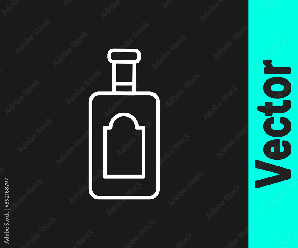 White line Whiskey bottle icon isolated on black background. Vector Illustration. White line Whiskey bottle icon isolated on black background. Vector Illustration.