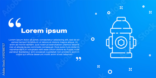 White line Fire hydrant icon isolated on blue background. Vector Illustration.