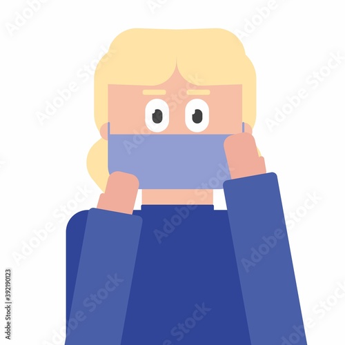 Put on a mask. Woman putting protective mask. Covid-19