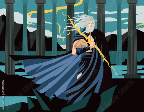 zeus jupiter god with storm ray