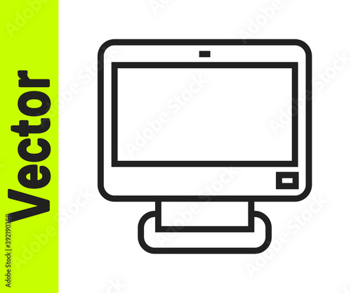 Black line Computer monitor screen icon isolated on white background. Electronic device. Front view. Vector.