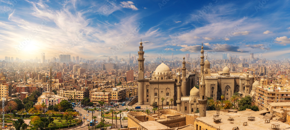 Mosque and Madrasa of Sultan Hassan at sunset, Cairo Citadel, Egypt