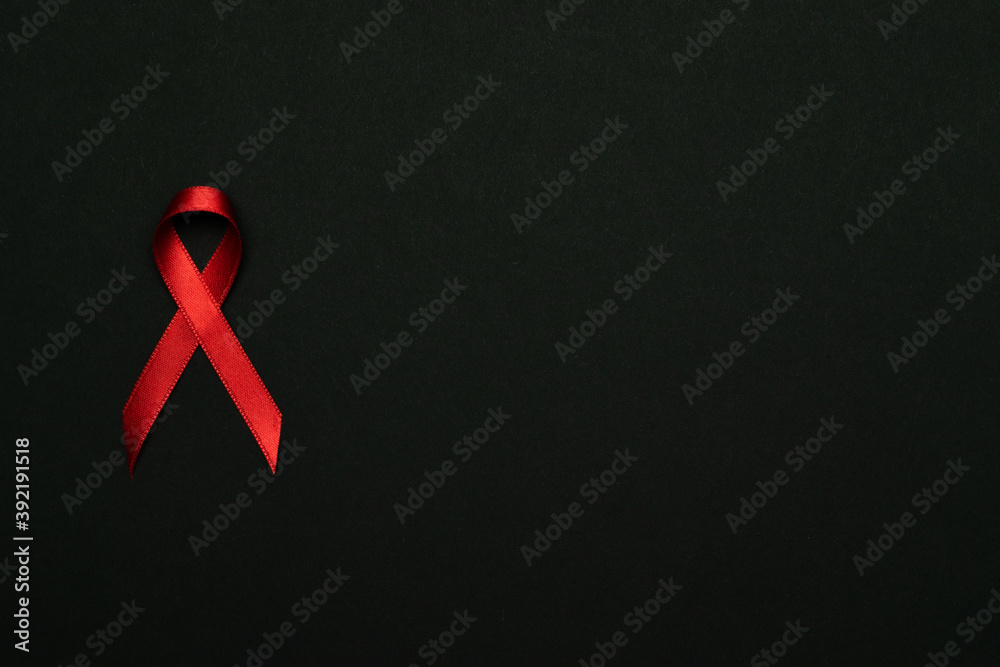 Hiv Virus. Red Ribbon Symbol in Hiv World Day on Dark Background