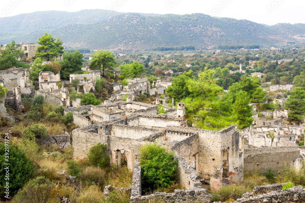 Landmark of Turkey. The abandoned old Greek city of Kayakoy on the Lycian Trail.