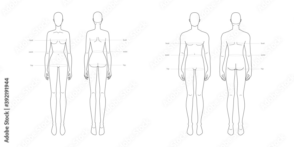 Φωτογραφία Men and women standard body parts terminology measurements Illustration for clothes and accessories production fashion 9 head male and female size chart