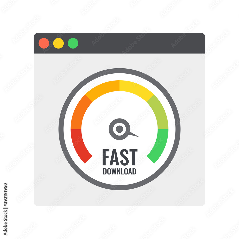 Web browser. Speedometer test showing fast good page loading speed time. Vector. Web browser. Speedometer test showing fast good page loading speed time. Vector.