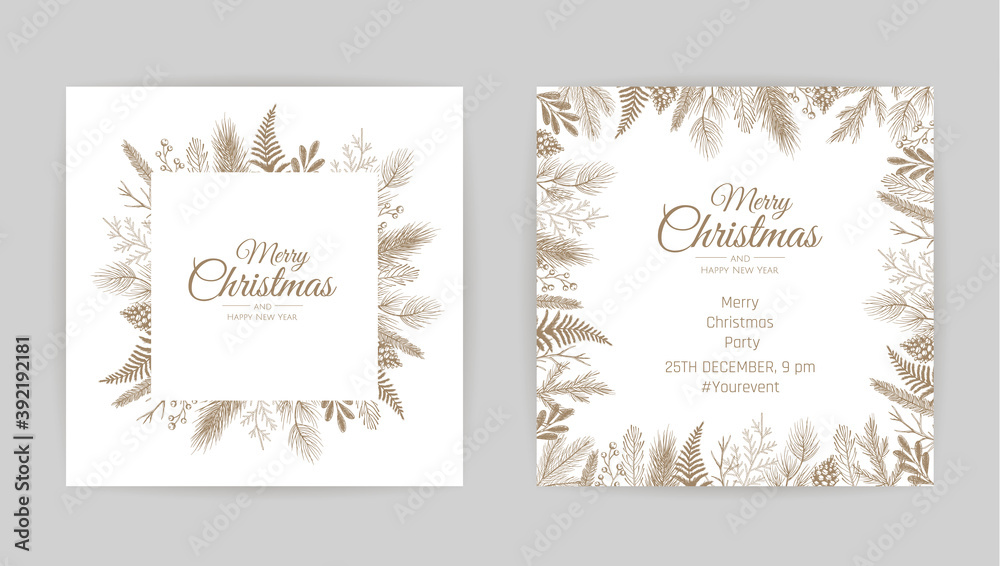 Merry Christmas Abstract Card with Frame. Xmas sale, holiday web banner.