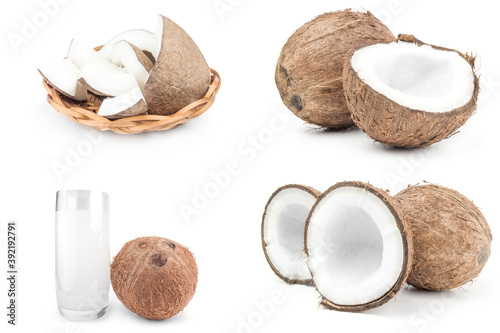Collage of coconut on a white background