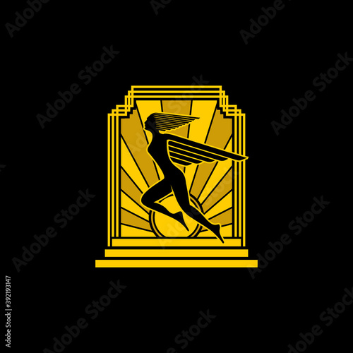 vintage retro art deco flying angel style vector illustration