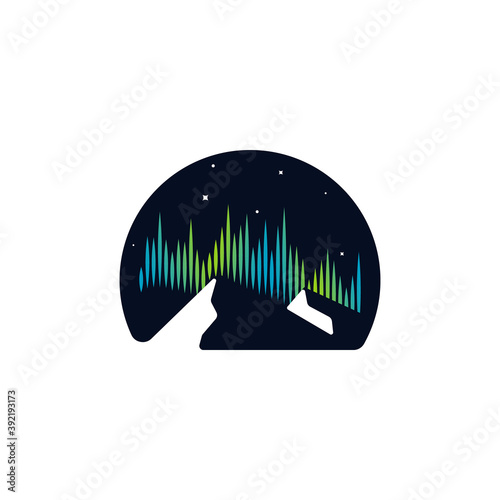 modern northern night sky light aurora over mountain vector illustration