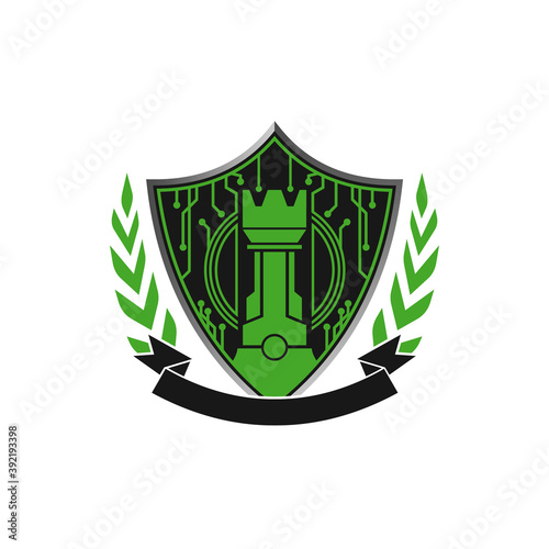 modern digital chess academy badge shield vector icon