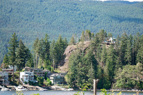 View of Belcarra Village at sunny day from a pier in Belcarra Regional Park