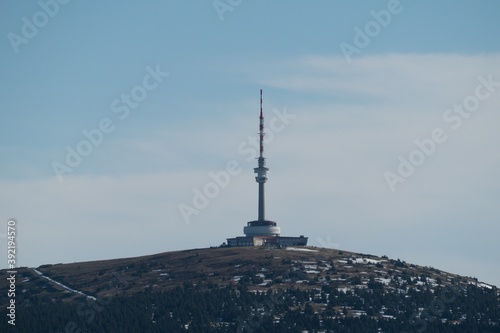 praded antenna tower seen from distatn mountain in jeseniky inczechia photo