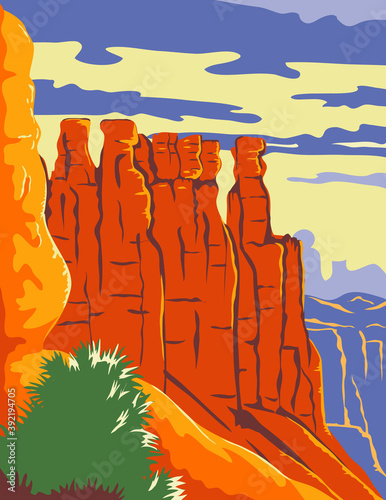 Bryce Canyon National Park in Paunsaugunt Plateau Garfield County and Kane County Utah WPA Poster Art Color photo