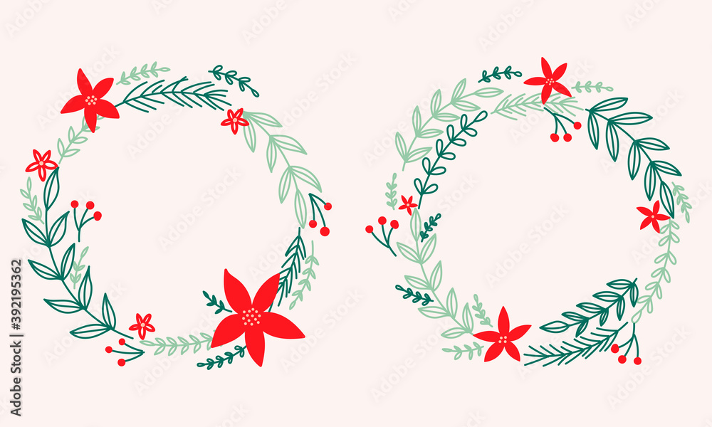Christmas wreath with Poinsettia and pine tree. Holiday frame. Christmas wreath with Poinsettia and pine tree. Holiday frame.
