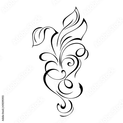 ornament 1375. decorative element with curls and leaves in black lines on white background