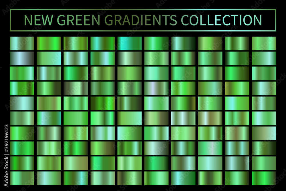 Green ecology vector gradients set. Glossy shiny nature green gradient