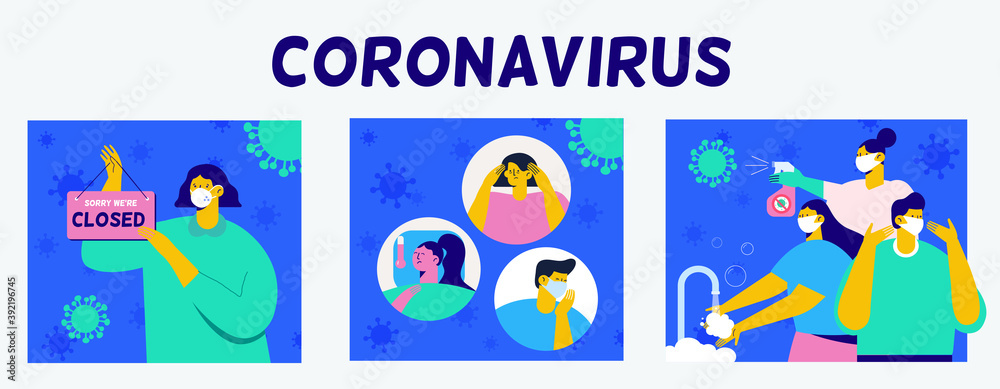 Fototapeta premium CoronavirIsometric Man in face mask shopping at supermarket during COVID-19 epidemic. Coronavirus panic buying. Buyer with shopping cart. Virus prevention, wearing mask, buy foods. Cartoon flat vector