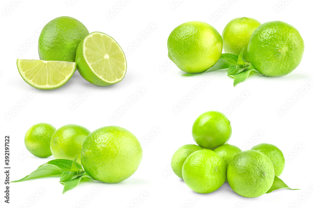 Collage of limes on white