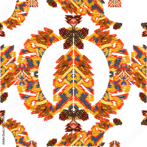 Drapery curves pagan tripe seamless pattern. Indian old surface background. Vector ornament