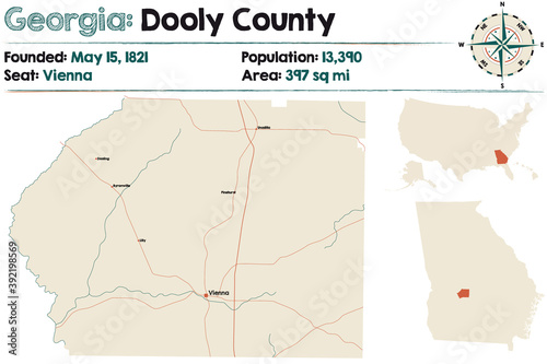 Large and detailed map of Dooly county in Georgia, USA.
