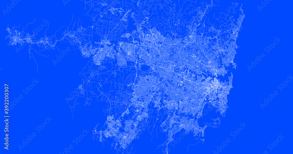 Φωτογραφία Blueprint of Sydney city of Australia, One Color Map, color change, Artprint