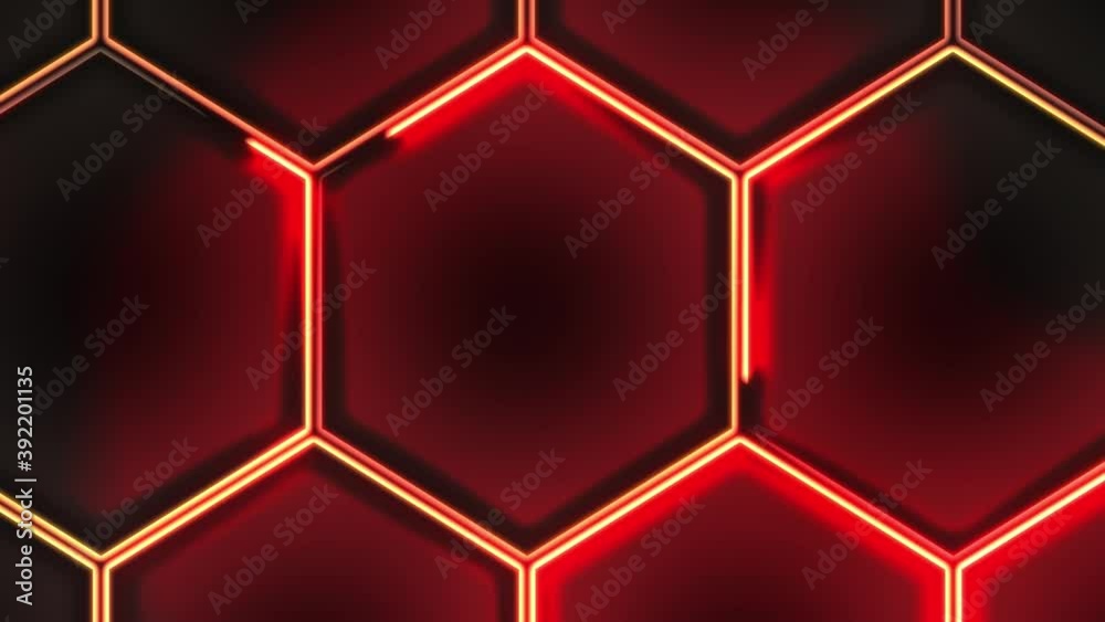 Abstract seamless 4K video animation. Video animation of glowing neon abstraction honeycomb orange yellow red on a black background. Abstract seamless 4K video animation. Video animation of glowing neon abstraction honeycomb orange yellow red on a black background.