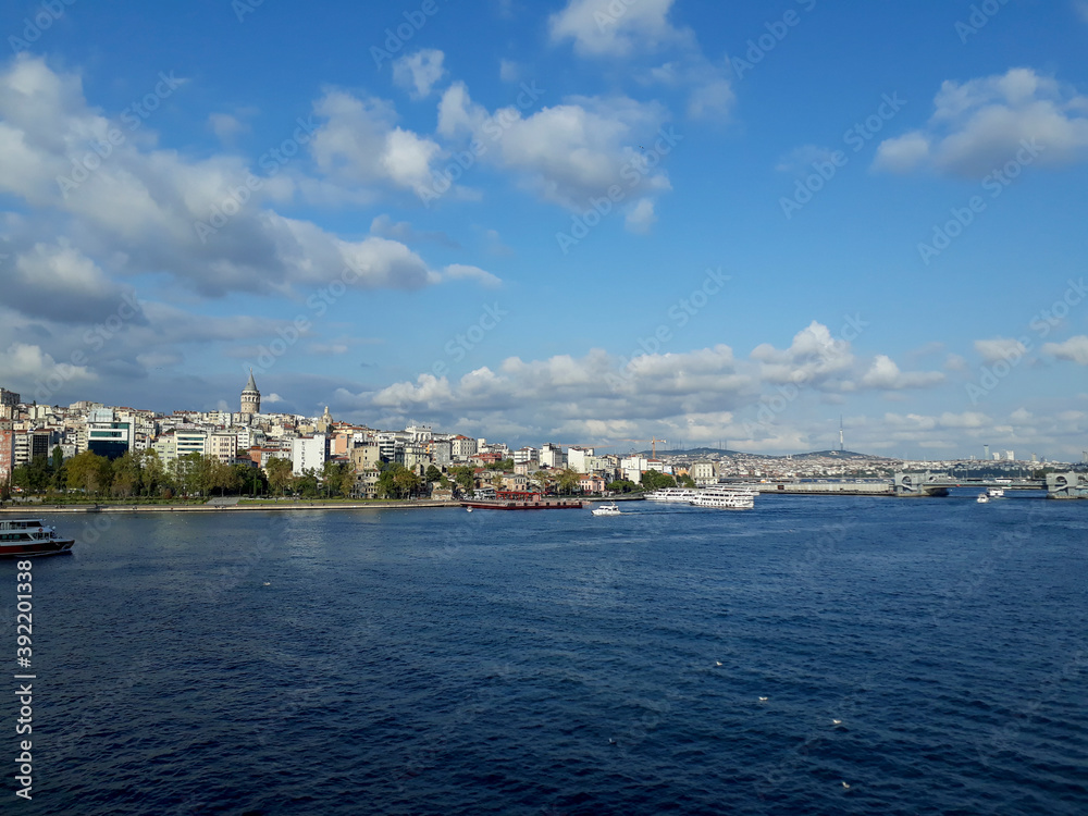 Galata Tower in Istanbul Turkey with Marmara Sea