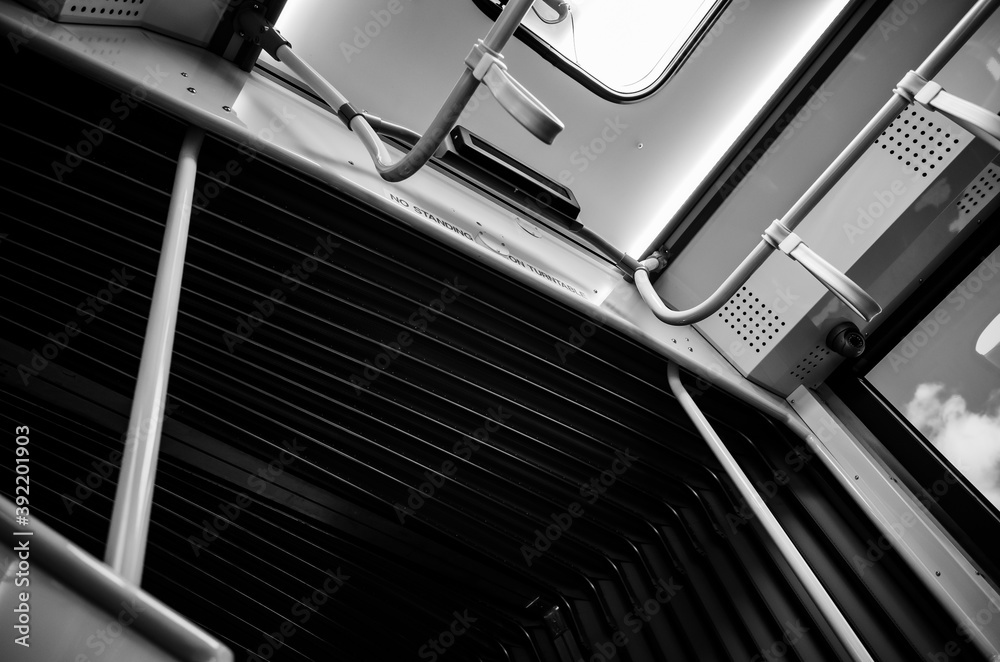Black and white bus interior Black and white bus interior