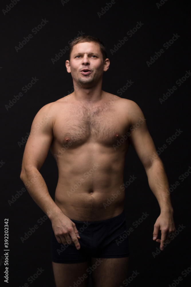 Handsome man in underwear on the black background. Muscular and athletic.
Underwear man portrait. Male underwear model in studio
Handsome man in underwear on the black background. Muscular and athletic.
Underwear man portrait. Male underwear model in studio