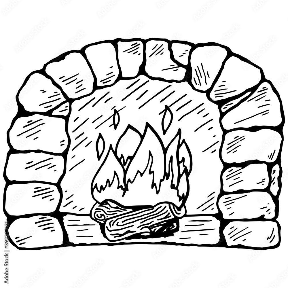 Fireplace. Vector illustration of a home fireplace made of stone. Hand drawn fireplace with wood. Fireplace. Vector illustration of a home fireplace made of stone. Hand drawn fireplace with wood.