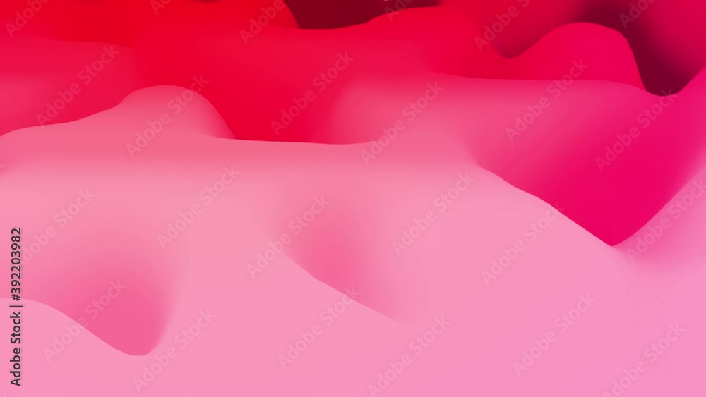 Abstract looped 4k bg, surface with waves. Liquid red gradient of paint with internal glow forms hills or peaks that change smoothly in cycle. Beautiful color transitions