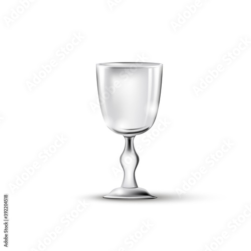 Empty crystal wineglass or goblet. Shiny clean realistic glassware utensil for alcoholic beverages vector illustration. Fragile classic tableware isolated on white background