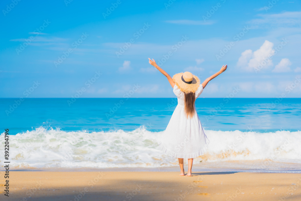 Portrait beautiful young asian woman relax smile leisure around sea beach ocean Portrait beautiful young asian woman relax smile leisure around sea beach ocean