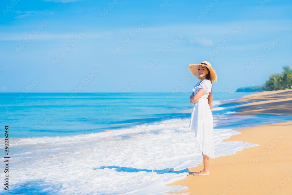 Portrait beautiful young asian woman relax smile leisure around sea beach ocean Portrait beautiful young asian woman relax smile leisure around sea beach ocean